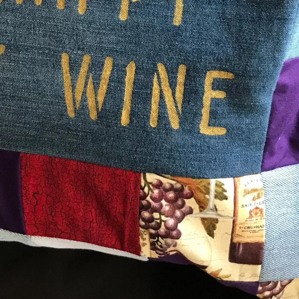 Wine Pillow Cover, 18 x 18, Handmade Vino Home Decor Patchwork Recycled Fabric